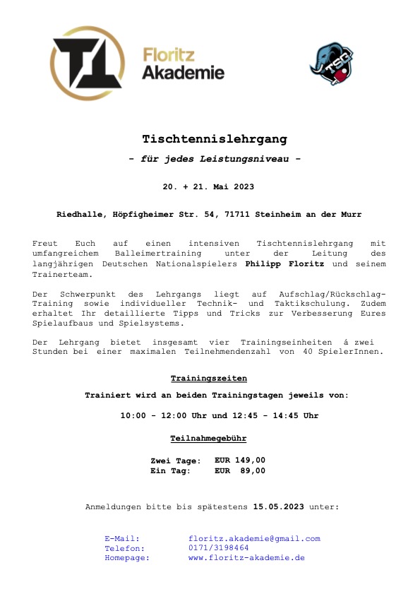 Read more about the article TT-Lehrgang am Himmelfahrtswochenende